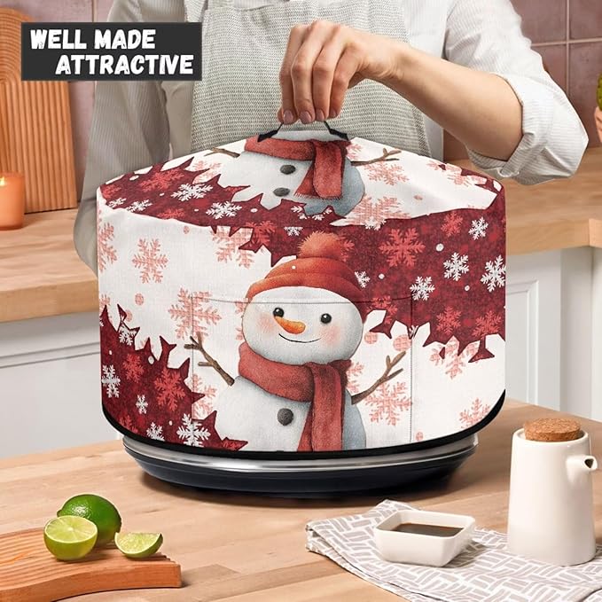 Snowman Snowflake Print Slow Cooker Cover with Accessory Pocket and Top Handle for Dust Protection Easy to Remove Winter Kitchen Appliance Organizer Christmas Decor Kitchen Accessories