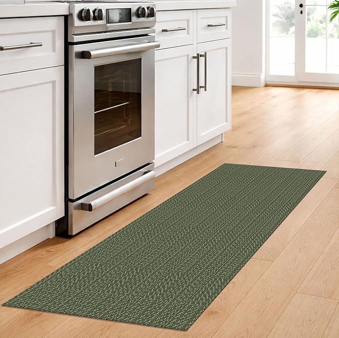 IOHOUZE Washable Runner Rug 2x6 Non Slip Runners for Hallways Entryway Runner Indoor, Kitchen Rugs Woven Cotton Floor Carpet for Kitchen Hall Entrance Bedroom, Olive Green/Dusty Green