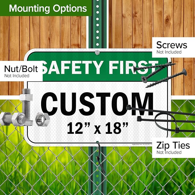 Custom Safety First Sign, Ansi Sign, Osha Compliant, 12x18 Inches, 3M EGP Reflective, Rust Free .063 Aluminum, Fade Resistant, Made in USA by My Sign Center