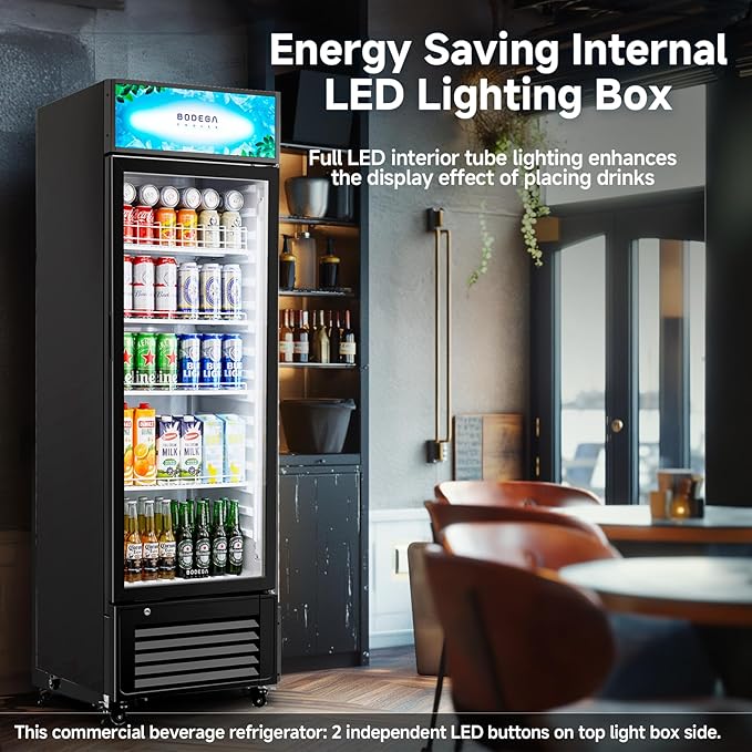 BODEGACOOLER Beverage Refrigerator, 321L/339 Qt Commercial Refrigerator For Kitchen, Home,Office and Garage, 300 Cans & 160 Bottles Display Refrigerator For Beer,Soda, Bar Cooler with Soft LED Light.