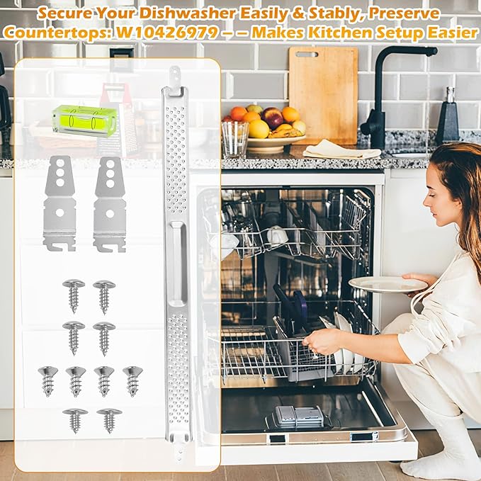 W10426979 24" Dishwasher Undermount Bracket Kit Fits Whirlpool/KitchenAid/Maytag 24 Inch Standard Replaces AH3632890/EA3632890/PS3632890/2311792 for Granite & Quartz Countertops (w/ Column Level)