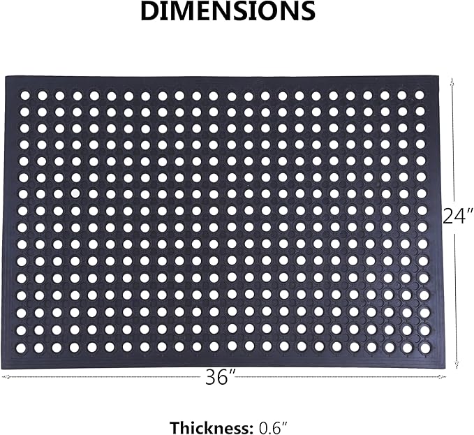 OrangeStar Anti-Fatigue 4-Pack Rubber Floor Mat, 24”x36” Restaurant Kitchen Commercial Drainage Mats, Non-Slip Door Mat w/Holes for Indoor Outdoor Bar Pool, Black