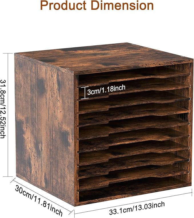 EasyPAG Scrapbook Paper Storage Organizer for Craft Room, 12x12 Paper Storage Desk Shelf, 10 Slot Adjustable File Sorter for Office School Classroom, Antique