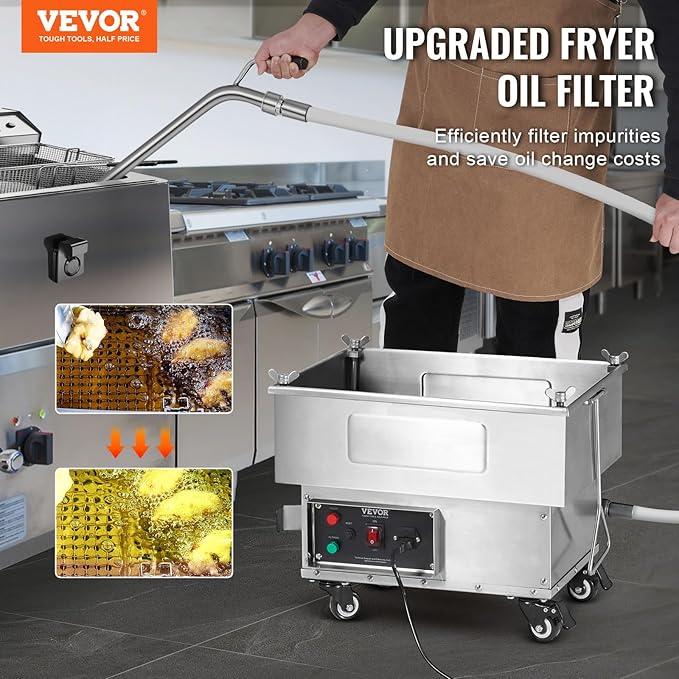 VEVOR Deep Fryer Filter 18 L/44 LBS/5.8 Gal, Frying Oil Filter System Machine 300W, Deep Fryer Oil Filter 10 L/min, Cooking Oil Filter Pump & Oil Hose, Mobile Fryer Filter 110V Kitchen Restaurant