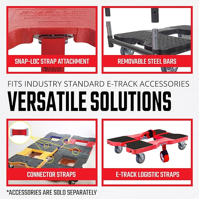 SNAP-LOC, 4 Wheel Dolly, 1,200 lb Professional E Track Push Cart Dolly, Heavy Duty Furniture Moving Cart, Modular Cargo Platform, Made in USA, Red