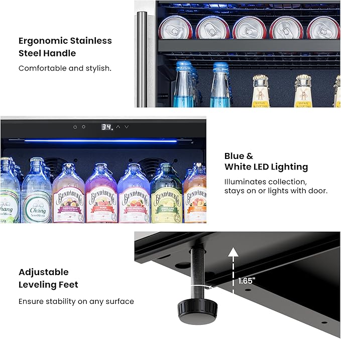 Yeego Beverage Refrigerator 48 inch -2PCS Capacity Beverage Cooler, Upgraded Beverage Refrigerator Freestanding or Built-In, Drink Cooler for Soda, Water, Beer or Wine - For Kitchen, Bar or Office