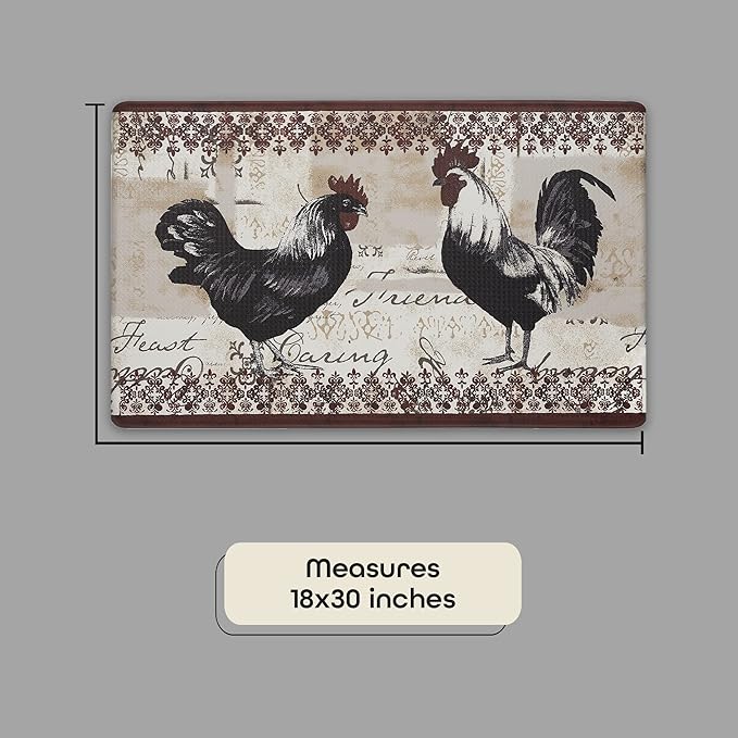 Anti-Fatigue Floor Comfort Mat - 18 x 30 Inch (Rooster) - Waterproof Non-Slip Rug - Easy to Clean Cushioned Mat for Kitchen, Bathroom, Standing Desk & Office - Achim Home Decor (Pack of 2)