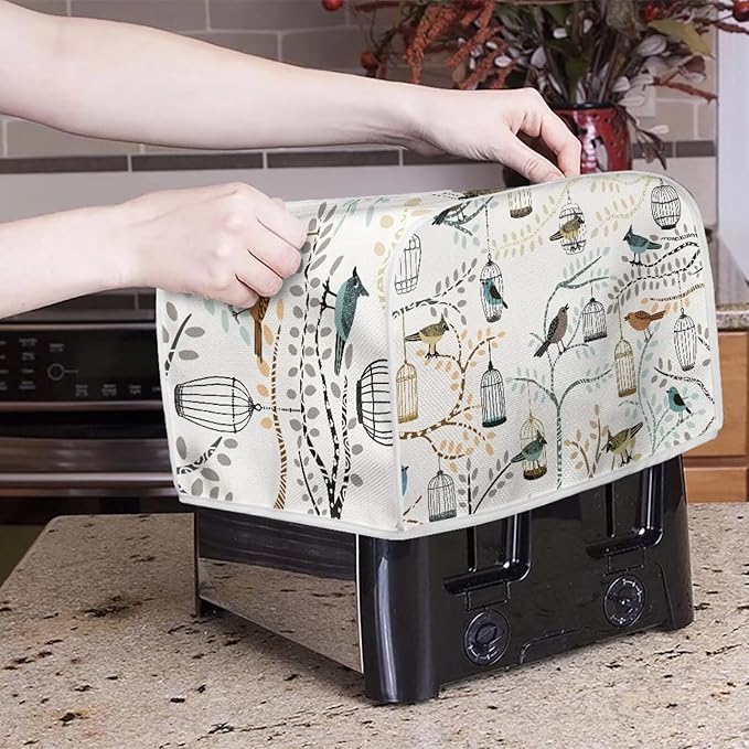 UNICEU Bird Print Toaster Cover 4 Slice Dustproof Bakeware Protector Small Kitchen Appliance Dust Covers Protection