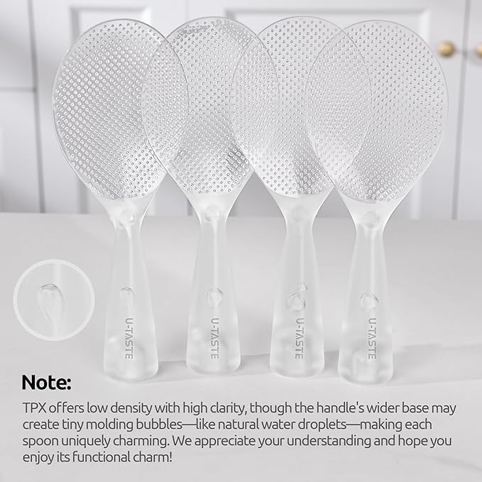 U-Taste Rice Spoon Paddle Scooper: 329°F Heat Resistant Food-Grade TPX Rice Spatula, Safe for Non-Stick Cookware, with Built-In Stand, Lightweight for Sushi, Pasta, Cooking & Serving (Transparent)
