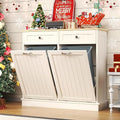 Tilt Out Trash Can Cabinet Dog Proof with Double Wood Hidden Holder, Kitchen Free Standing Recycling Cabinet（White）