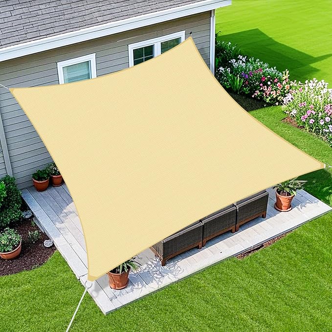 Amagenix Sun Shade Sail 6X9 Curved Edge Outdoor Shade Canopy Beige Breathable 95% UV Block Shade Cloth for Patio Garden Backyard (We Make Custom Size)