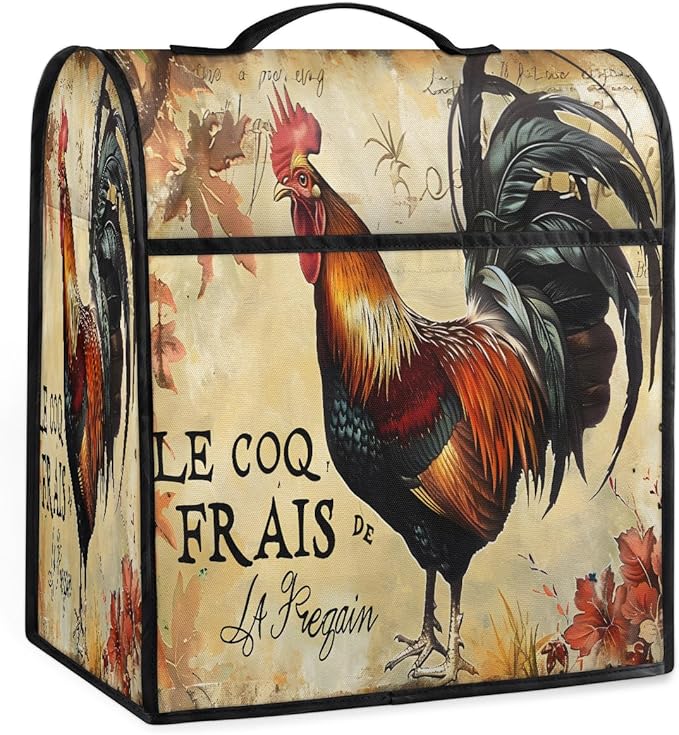 Kitchen Aid Mixer Cover Autumn Rooster Leaves Stand Mixer Cover Compatible with 6-8 Quarts Stand Mixers, Dust Covers with Zipper Pocket Foldable Washable Kitchen Aid Organizer Bag