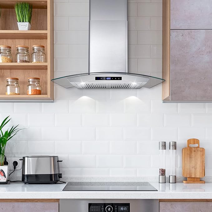 COSMO COS-668WRCS75 30 in. Vista Collection 380 CFM Ducted Wall Mount Range Hood, Touch Controls, LED Lights, Stainless Steel