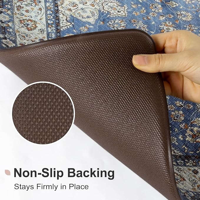 Collive Boho Kitchen Mat, Cushioned Anti Fatigue Kitchen Rug Set 2 Piece Non-Skid Waterproof Kitchen Mats for Floor, Comfort Heavy Duty Standing Mat for Kitchen, Laundry, Office, Desk(Blue)