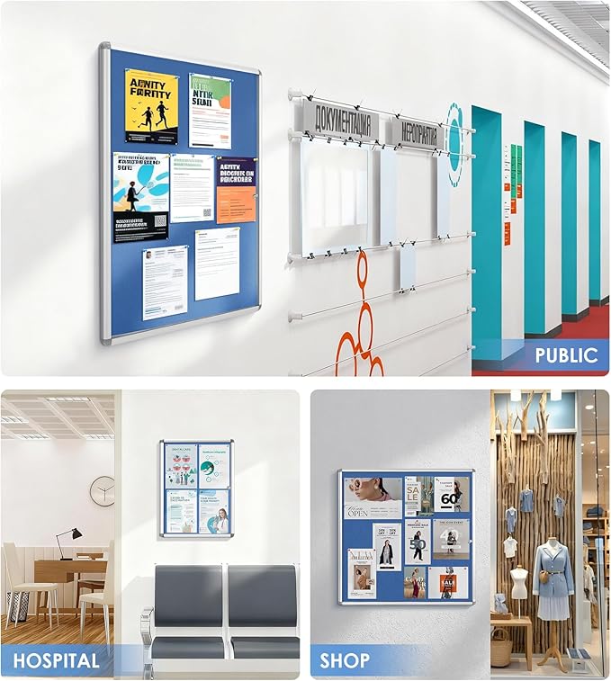 Swansea Blue Fabric Lockable Noticeboard Enclosed Pin Bulletin Board Glass Display Case for Wall Office School 6xA4