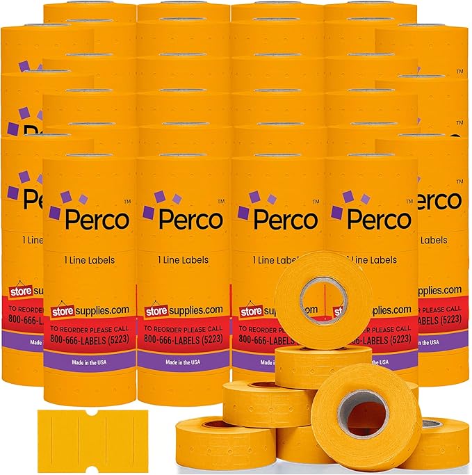 Perco 1 Line Fluorescent Orange Labels - Case of 30 Sleeves, 240,000 Blank Pricing Labels for Perco Lite, X, Plus and Pro 1 Line Price and Date Guns