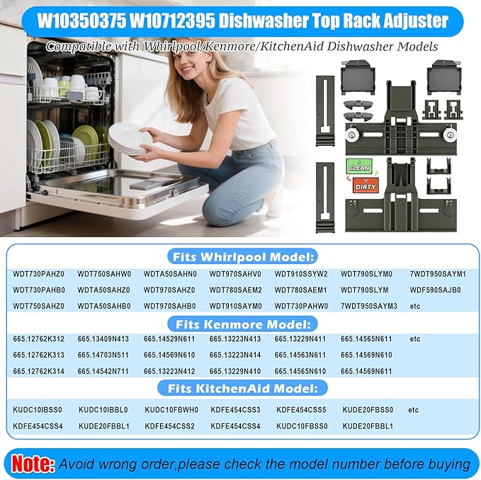 UPGRADED W10350375 Dishwasher Top Rack Parts & W10320664/5 Housing for Kenmore Whirlpool Dishwasher Parts WDT730PAHZ0 WDT750SAHZ0 WDTA50SAHZ0 WDT970SAHZ0 Upper Rack Parts,13 Pack