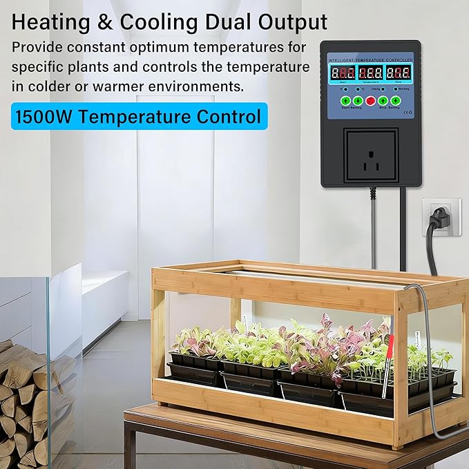 Intelligent Digital Temperature Control Sensor Regulator 100V-240V 15A -20℃-120℃ Heating/Cooling Thermostat Control Switch with LED Display Monitor,Suitable for Incubators,Brooders,Refrigerators