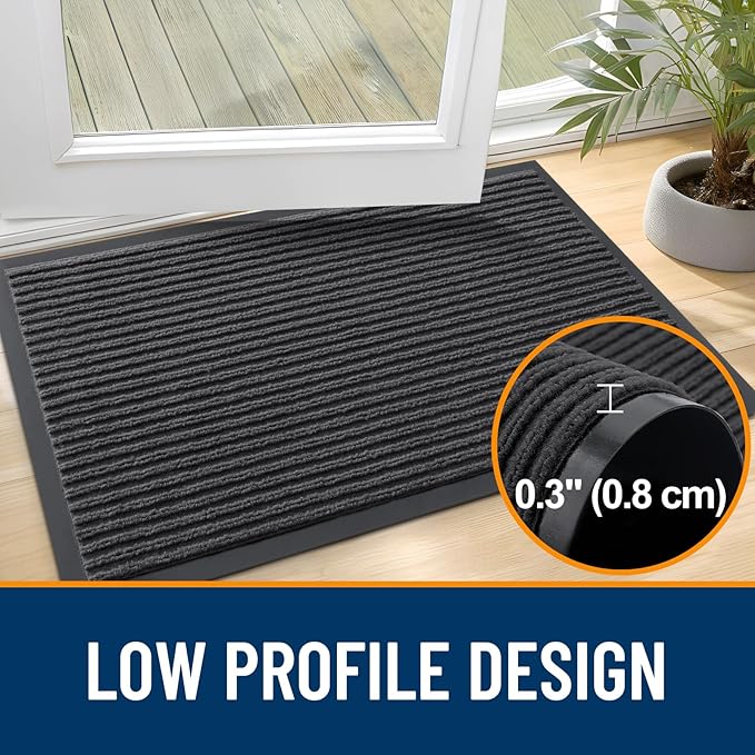 OLANLY Front Door Mat Indoor Outdoor Entrance, Waterproof Heavy Duty Doormat, Fade Resistant, Low Profile, Easy Clean Patio Porch Welcome Floor Mats for Entry, 40x32, Charcoal Grey