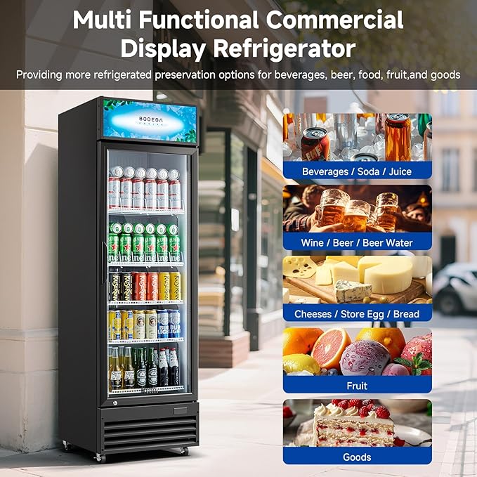 BODEGACOOLER Commercial Beverage Refrigerator, Commercial Merchandiser Refrigerator with Soft LED Light, Adjustable Shelves, Display Cooler with 192 cans & 120 bottles, For kitchen/Office/Home/Garage