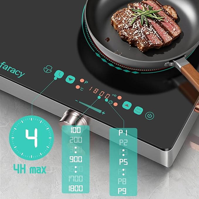2 Burner Electric Cooktop 24 Inch, 110V 2000W Portable Electrics Stove Top with Handle, 9 Power Settings, Senor Touch & Knob Control, Safety Lock, Timer, 110-120V Plug in (2 Burner Green)