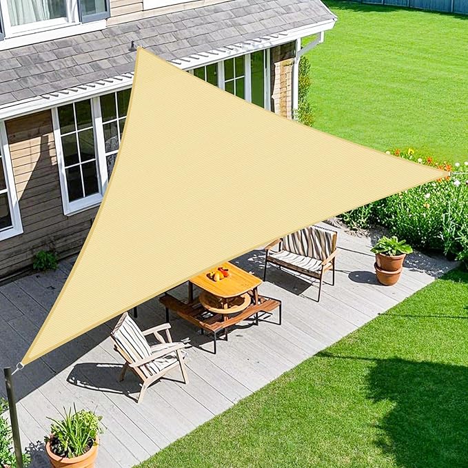Amagenix Sun Shade Sail 7'X7'X10' Curved Edge Outdoor Shade Canopy Beige Breathable 95% UV Block Shade Cloth for Patio Garden Backyard (We Make Custom Size)
