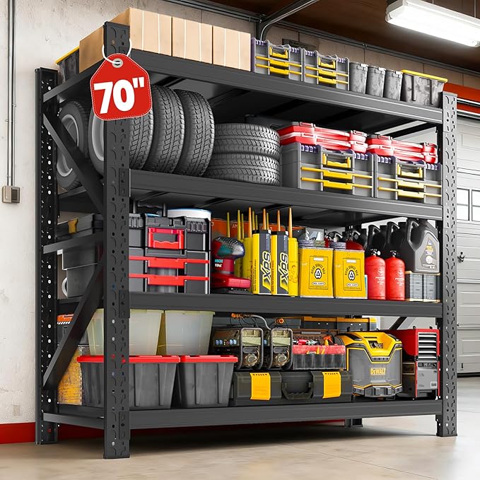 7000LBS Storage Shelves Heavy Duty, Metal Storage Shelves 4 Tier Units Adjustable Utility Rack Shelf, Heavy Duty Garage Racks Shelving for Basement, Industrial, Garage Shelving 48" W x 24" D x 70" H