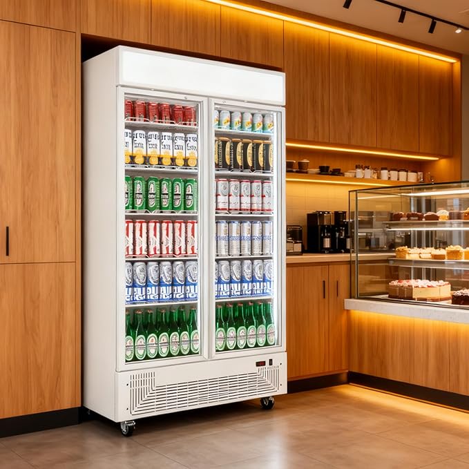 Commercial Merchandiser Display Refrigerator with 2 Glass Doors 30 Cu.ft Beverage Back Bar Cooler Black Drink Fridge for Convenience Stores, Supermarkets,Bars,Offices White