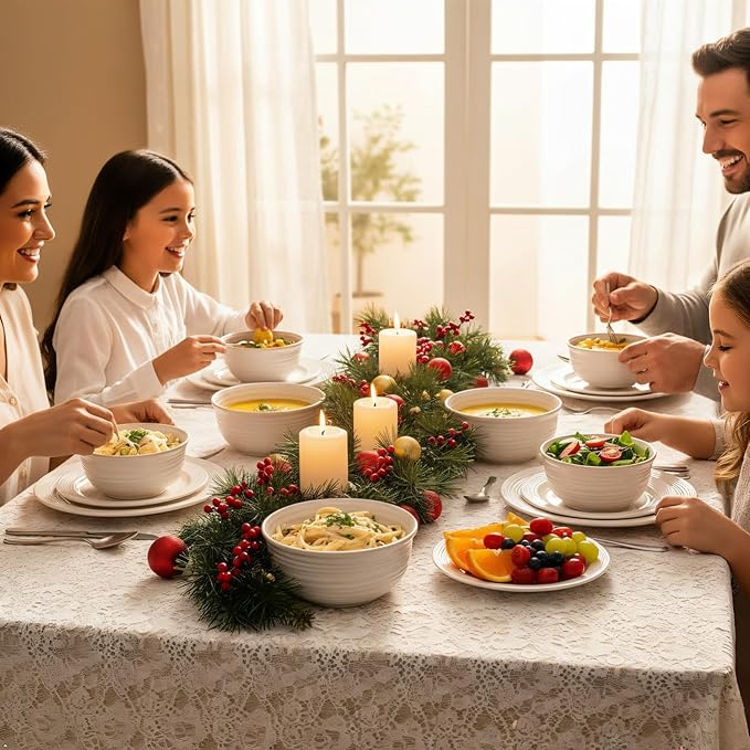 Soup Bowls, 20 Ounce Deep Ceramic Cereal Bowls for Kitchen Home, Serving Bowls Set of 6 Perfect for Oatmeal Rice Pasta Salad Dessert Breakfast, Microwave & Dishwasher Safe, Arctic White