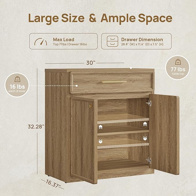 SICOTAS Buffet Cabinet with Storage Accent Storage Cabinet with Doors and Shelves 30" Modern Farmhouse Sideboard Credenza Buffet Table Coffee Bar for Living Room Kitchen Dining Room Entryway Hallway