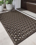 DEXI Front Door Mat Outside Entrance Rubber 19x30, Welcome Floor Doormat Heavy Duty Non Slip, Dirt Trapper Waterproof Exterior Entry Mats All Weather for Patio Entryway Drainage, Brown