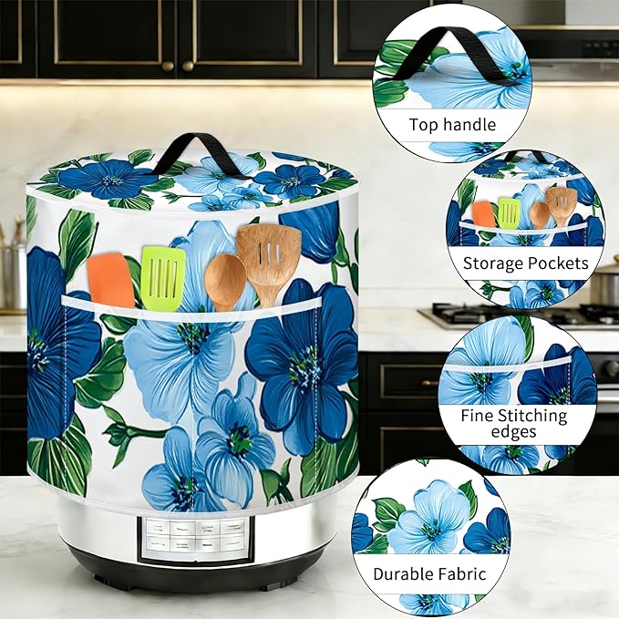 Rice Cooker Cover, Dust Cover for Kitchen Appliances with Handle and Storage Pocket, Easy to Clean Kitchen Decor Gift, Fits 3-6-8 Quart Instant Pot, Slow Cooker and Air Fryer