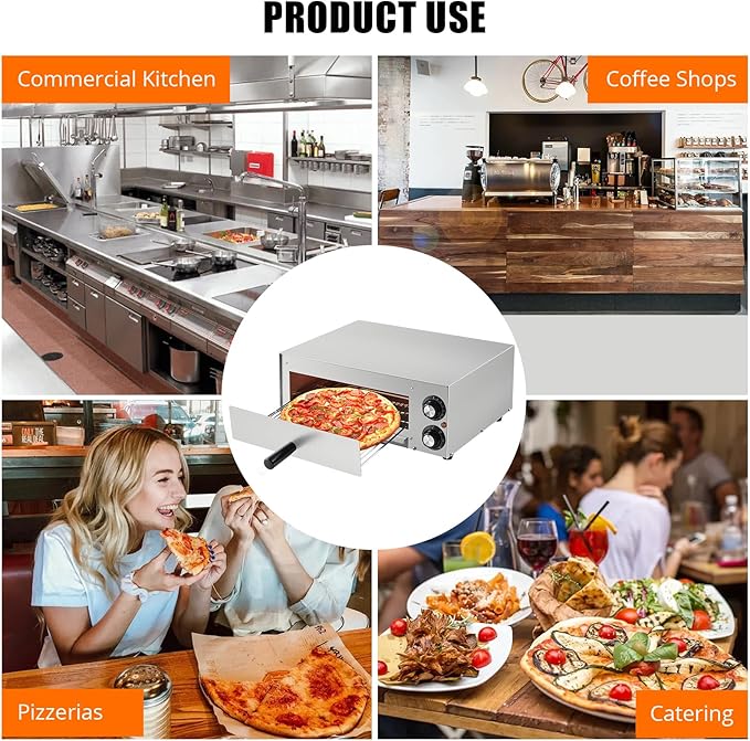 Electric Pizza Oven 13 inch Countertop Pizza Maker, Single Deck Stainless Steel, Removable Crumb Tray, Timer & Temp Control, Commercial Pizza Cooker Ideal for Home Kitchen Restaurant and Food Truck