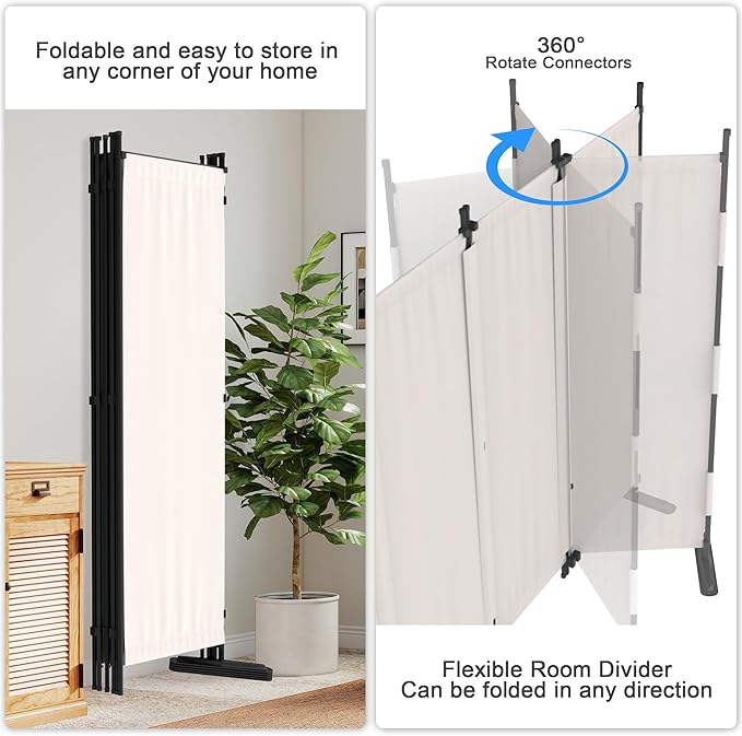 6 Panel Room Divider,6ft Folding Screen Portable Wall Partition Room Divider with 4 Metal Feet,Privacy Screen Indoor Doubles as a Cubicle Wall,Suitable for Bedroom Dressing Room Office