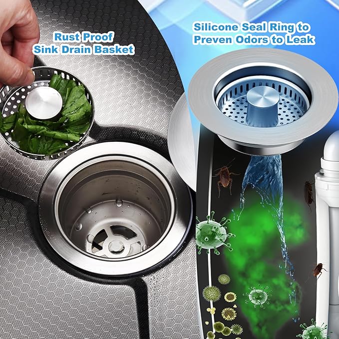 2 Pack Kitchen Sink Drain Strainer & Stopper with Basket, Stainless Steel Drain Plug Cover Catcher for Food Waste - Sink Accessories for Home or Kitchen Sink Shroom Fit US Standard 3-1/2'' Drain Hole