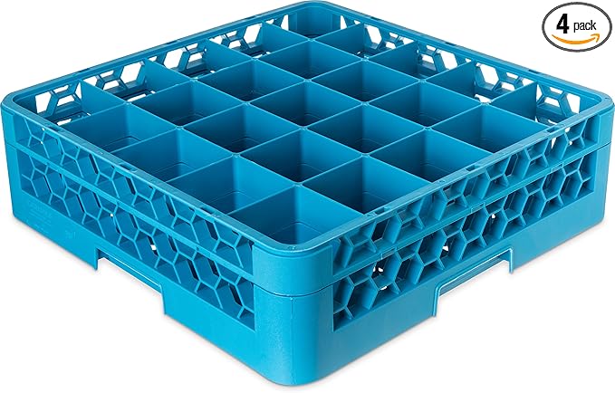 Carlisle FoodService Products RG25-114 OptiClean 25 Compartment Glass Rack with Extender, 3-1/2" Compartments, Blue (Pack of 4)