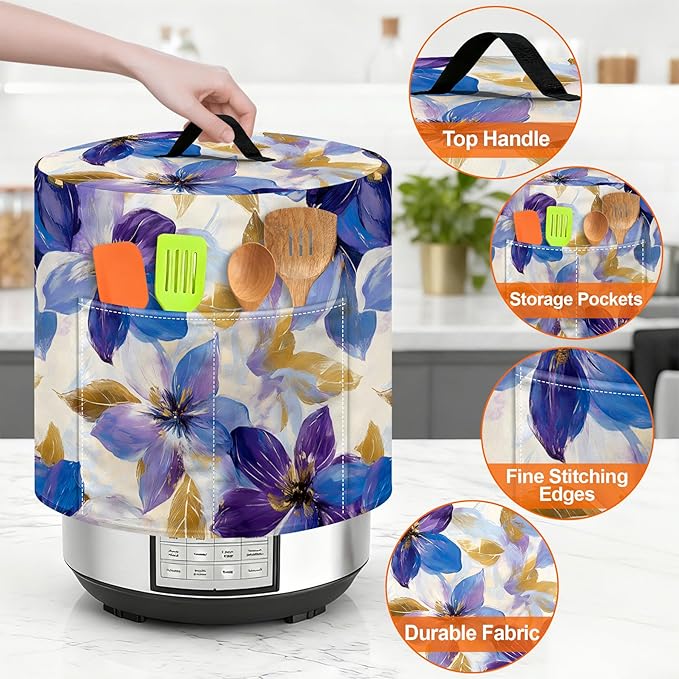 Kitchen Appliance Accessories Dust Cover for 3-6-8 Quart Instant Pot, Pressure Cooker, Air Fryer & Crock Pot,Decorative Appliance Cloth Cover with Top Handle & Storage Pockets (Purple, 8 Quart)