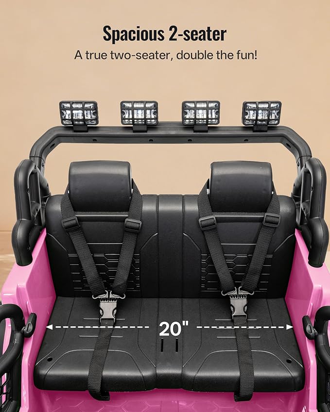 2 Seater Ride on Car Toy, 12V Electric Car for Kids 4-8 with Remote Control, Capacity 110 lb, LED Light - Light Pink