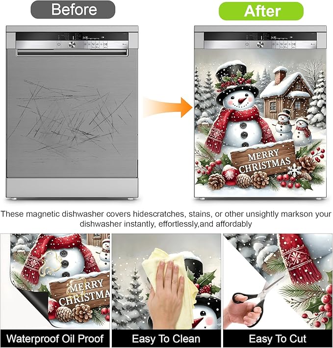Christmas Dishwasher Magnet Sticker Cover Panel Decal Refrigerator Magnetic Sticker Decorative for Kitchen Decoration,Fridge Door Cover, Appliances Stickers 23"x26"