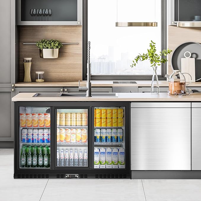 Back Bar Cooler with 3 Sliding Glass Doors 10.5 Cu.ft. ETL Commercial Beverage Refrigerator Black Drink Fridges for Beer, Wine,Soda, Drinks