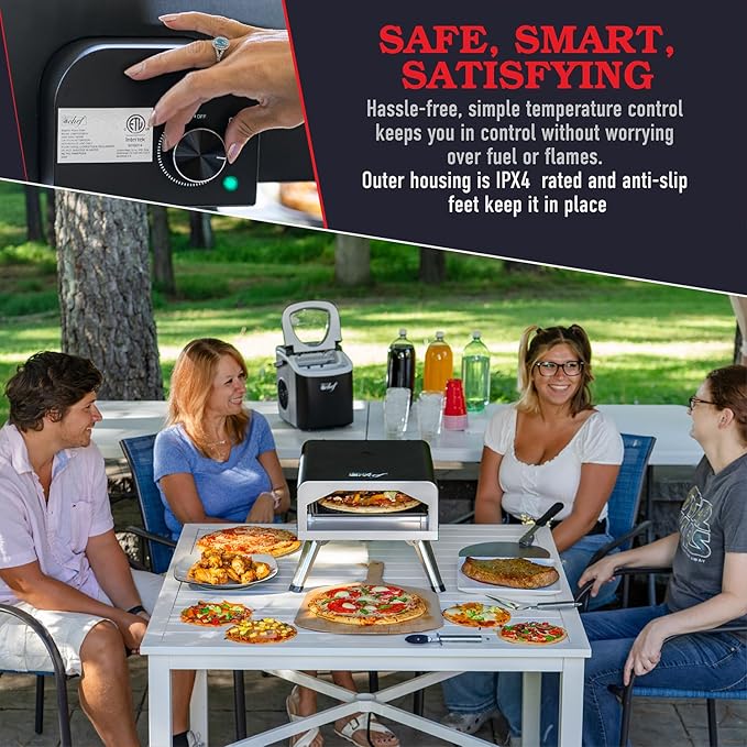 Deco Chef Electric Pizza Oven, 12-Inch Ceramic Stone and Grill, 1800W, Bakes up to 750 Degrees for Countertop Artisan Style Pizza, 13" Double Wall Stainless Steel, Indoor & Portable Outdoor Pizza Oven