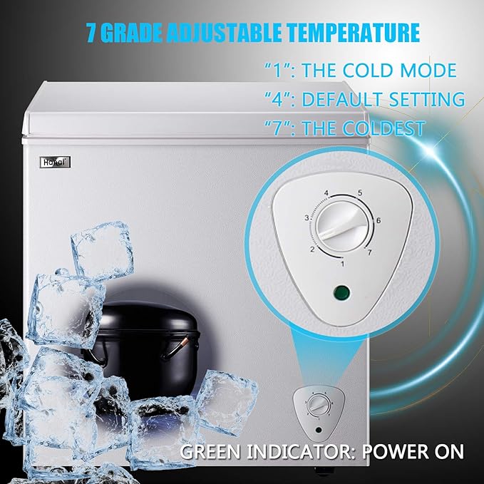 Chest Freezer Compact Deep Freezer WANAI 5.0 Cu.Ft for Garage Adjustable Temperature 7 Thermostat and Energy Saving Removable Basket for Garage Basement Dorm Apartment Kitchen Business