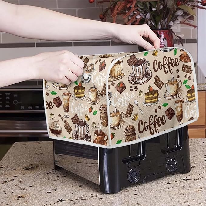 Coffee Cake Print 2 Slice Toaster Cover Washable Dust Proof Bread Machine Protector Stain Resistant Bread Maker Covers with Handle Keep Clean