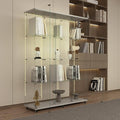 Yoluckea 4 Tiers Glass Display Cabinet Extra Large with Bluetooth LED Light Strip, 2 Doors Floor Standing Curio Cabinet with Universal Wheel for Home, White Glass Bookshelf for Collections, Wood Top