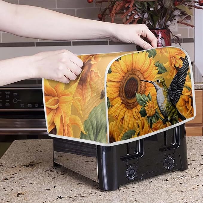 Sunflower Hummingbird Print Toaster Cover 4 Slice for Kitchen Small Appliance Universal Size Bread Maker Dustproof Cover