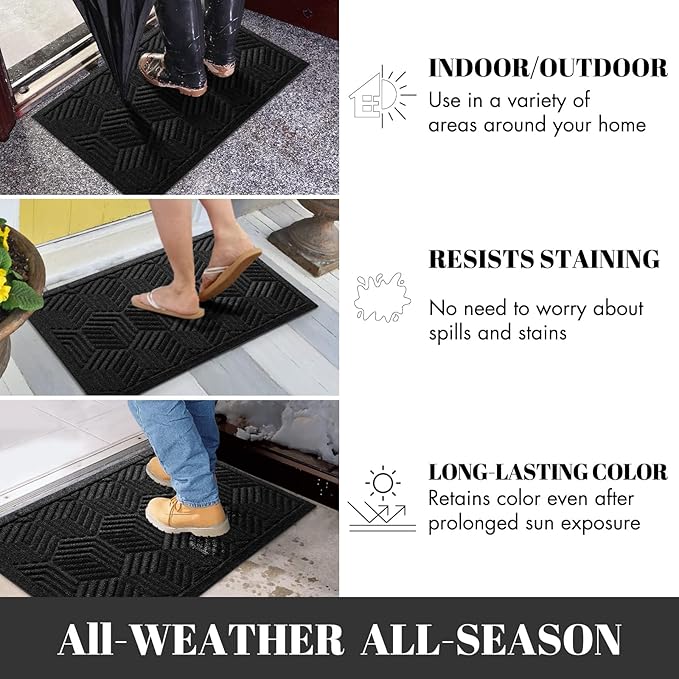 Yimobra Extra Large Door Mat 60x36, All-Season Waterproof Outdoor Mats for Front Door Entrance with Drainage Holes, Heavy Duty Non-Slip Doormat for Garage Patio Entryway Indoor, Black