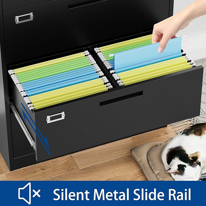 Lateral File Cabinet with Lock, 4 Drawer Large Metal Filing Cabinet,Home Office Lockable Storage Cabinet for Hanging Files Letter/Legal/F4/A4 Size-Assembly Required