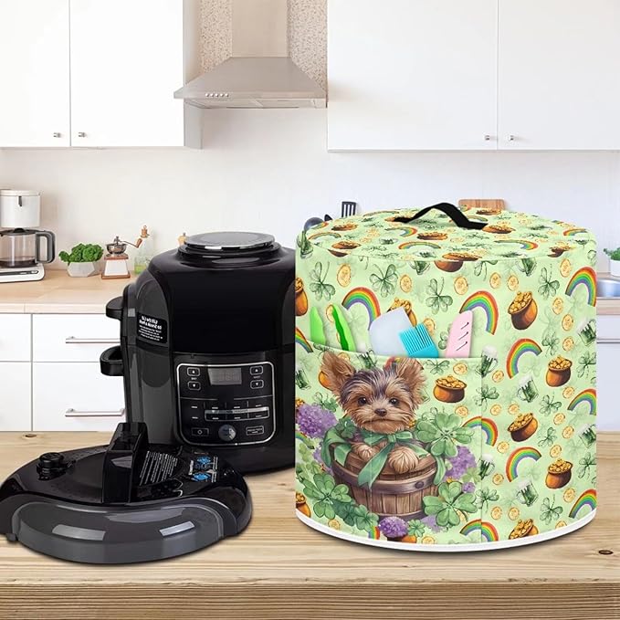 Green Hat Rainbow Gold Coin Print Kitchen Appliance Cover,St. Patrick's Day Theme Pressure Cooker Cover 8 Quart Dust Cover for Air fryer/Rice Cooker/Oven/Toaster/Stand Mixer/Steamer