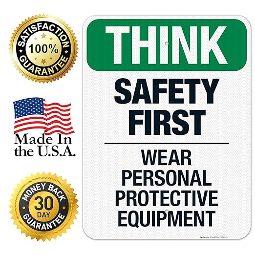 Think Safety First Wear Personal Protective Equipment Sign, 18x24 Inches, 3M EGP Reflective .080 Aluminum, Fade Resistant, Made in USA