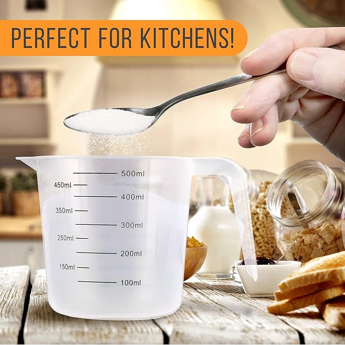U.S. Kitchen Supply Plastic Measuring Cups with Handles - 16 oz (500 ml) Liquid Measuring Cup Set of 6 - Clear Microwave Safe Kitchen Cups - Measure in mL or Ounces, Measurement Cup for Cooking